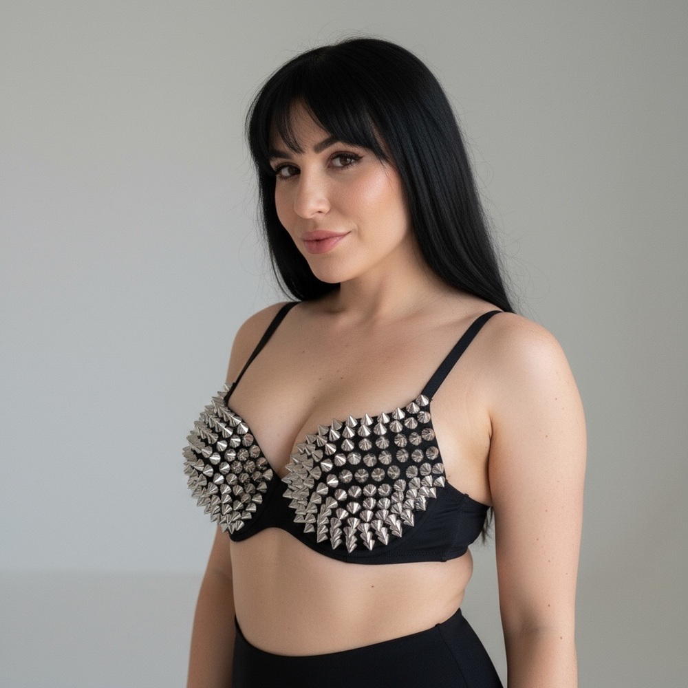 Black Spiked Bra Top XS 34B Festival Rave Punk Goth Edgy NWOT